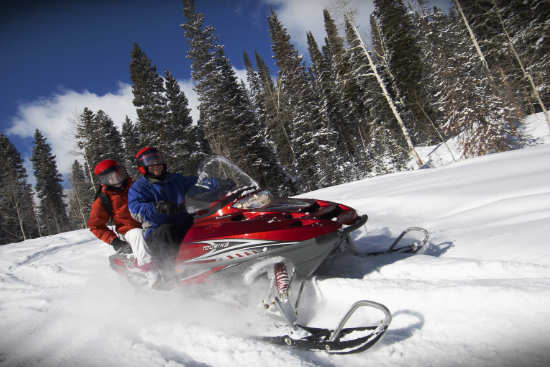 Pair on a Snowmobile